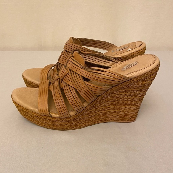 UGG Melinda Strappy Platform Sandals Slip On Wedges Tan Leather Size 11 - Picture 11 of 13